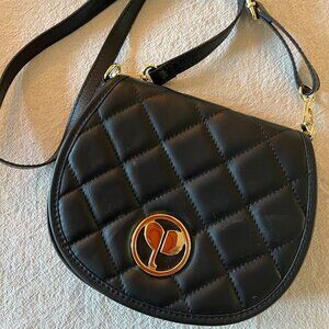 Persaman New York Quilted Leather Crossbody Bag Black Gold Tone Made in Italy